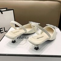 Nữ Baotou Stiletto Gót Chân 4cm Giày Gót Nhỏ Gót Thấp Sang Trọng Giữa Gót Mèo Pháp Gót Kim Cương Giả Cao Gót Giày 3.15