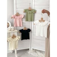 Nữ Bé Bay Tay Top Lá Sen Cổ Áo Sơ Mi Cho Bé Tất Cả Trận Đấu Màu Hố Dải Mỏng Phong Cách Cho Bé T @ -