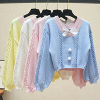 Nữ Cổ Chữ V Dài Tay Đan Áo Len Áo Sơ Mi Rời Áo