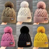 Nữ Dày Sang Trọng Pompom Nón Len Màu Bò Nắp Ấm Móc Skullie Cho Thu Đông Ngoài Trời Mặc Thường Ngày