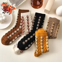 Nữ Dễ Thương Retro Họa Tiết Hoa Cotton Giữa Bắp Chân Tất Bé Gái Xinh Xù Ren JP50319