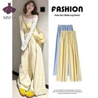 Nữ Dopamine Màu Vàng Với Chấm Bi Quần Ống Rộng Phong Cách Hàn Quốc Mới Cao Cấp Mùa Hè Mỏng Rời Đánh Bóng Quần Lau