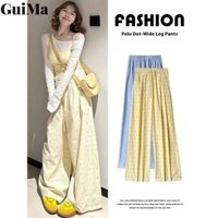Nữ Dopamine Màu Vàng Với Chấm Bi Quần Ống Rộng Phong Cách Hàn Quốc Mới Cao Cấp Mùa Hè Mỏng Rời Đánh Bóng Quần Lau