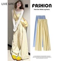 Nữ Dopamine Màu Vàng Với Chấm Bi Quần Ống Rộng Phong Cách Hàn Quốc Mới Cao Cấp Mùa Hè Mỏng Rời Đánh Bóng Quần Lau