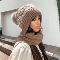 Nữ Mùa Đông Ấm Áp Mũ Dệt Kim Tất Cả Trong Một Kèm Khăn Choàng Co Giãn Chống Gió Đi Xe Đạp Bịt Tai Polyester Thoải Mái Skullies & Beanies