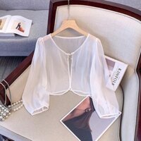 Nữ Mùa Hè Mới Trung Quốc Nút Đĩa Áo Khoác Ngắn Voan Chống Nắng Dài Tay Cardigan