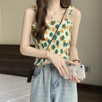 Nữ Mùa Hè Phiên Bản Hàn Quốc Mỏng Gỗ Cạnh Tai Mảnh Hoa Ngắn Đa Năng Tank Top