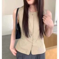 Nữ Nút Xuống Vest Kinh Doanh Cổ Thủy Thủ Đoàn Áo Khoác Thông Thường Cơ Bản Đi Lại Áo Không Tay Áo