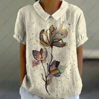 Nữ Peter Pan Cổ Áo Thun 2024 Áo Sơ Mi & Áo Sơ Mi Mùa Hè Tay Phồng Thường Ngày Tay Ngắn Cho Nữ