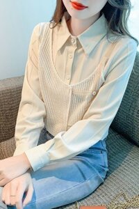 Nữ Phiên Bản Hàn Quốc Áo Sơ Mi Giả Hai Mảnh Áo Sơ Mi Mùa Thu Nữ Phong Cách Mới Tinh Tế Đẹp Áo Sơ Mi Nhỏ Thời Trang Dài Tay Đầu Thu