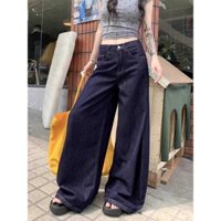 Nữ Quần Jean Nữ Mỹ Retro Xanh Đậm Quần Jean Nữ Thu Đông Phong Cách Mới Cao Cấp Ôm Hơn Nhìn Rộng Chân Rộng Thường Ngày Sàn Quần Dài