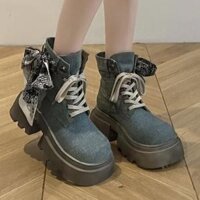 Nữ Retro Xe Máy Mắt Cá Chân Giày Boot Cổ Ngắn Cột Dây Thời Trang Nền Tảng Chelsea Thoáng Khí Thu Đông Giày