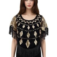 Nữ Sequin Khăn Choàng Rỗng Lưới Tất Cả Trận Đấu Mỏng Phong Cách Tua Rua Áo Khoác Phong Cách Bên Ngoài Thời Trang Vuông Khiêu Vũ 317Q