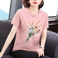 Nữ Tay Ngắn Áo Thun Nữ 2022 Quần Áo Mùa Hè Người Trung Niên Mẹ Thêu Rời Đẹp Áo Thun Nữ 25.3