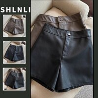 Nữ Thu Đông Mỹ Retro Cao Cấp Quần Short Da PU Phong Cách Đại Học Giảm Béo Đa Năng Quần Da