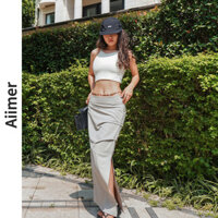 Nữ Xuân Hè Cay Mỹ Nhanh Khô Eo Cao Mỏng Chia Váy Maxi