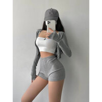 Nữ Y2k Sọc Dệt Kim Quần Short American Vintage Lounge Quần Short Strechy Thể Thao Yoga Quần Short loungewear