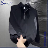 Nửa Dây Kéo Áo Len Nam Xuân Thu Thương Hiệu Thời Trang Mỹ Rời Đứng Cổ Áo Phù Hợp Với Chắp Vá Thường Ngày