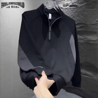 Nửa Dây Kéo Áo Len Nam Xuân Thu Thương Hiệu Thời Trang Mỹ Rời Đứng Cổ Áo Phù Hợp Với Chắp Vá Thường Ngày