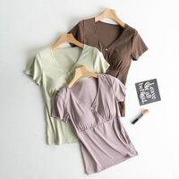 Nửa tay Bộ Đồ Ngủ Cotton Nguyên Chất Áo Thun Cho Con Bú 3.25 Loungewear Ngắn Tay Odell 99% Sau Sinh Có Miếng Lót Ngực Phong Cách Mỏng