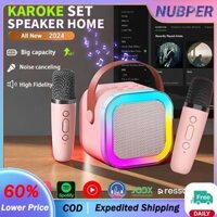 NUBPER Loa Hát Karaoke Không Dây Có Micro Bluetooth Cho KTV K12 Mini Karaoke Gia Đình Bộ Đèn RGB Âm Thanh Di Động 2 Mic
