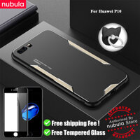 NUBULA For Huawei P10 Casing Free Tempered Glass Metal Aluminum Alloy CellPhone Huawei P10 Matte Back Case Anti-Scratch Cover Rind Stand Screen Cleaning Kit For Huawei P10