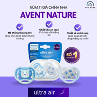 Núm Ti giả Avent Ultra Air, Ultra Soft chỉnh nha đầu dẹt chính hãng cho bé từ 6-18m
