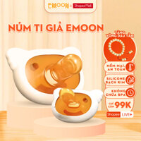 Núm ti giả Emoon siêu mềm đầu tròn và dẹt có dây đeo chống thất lạc tiện lợi, silicone bạch kim