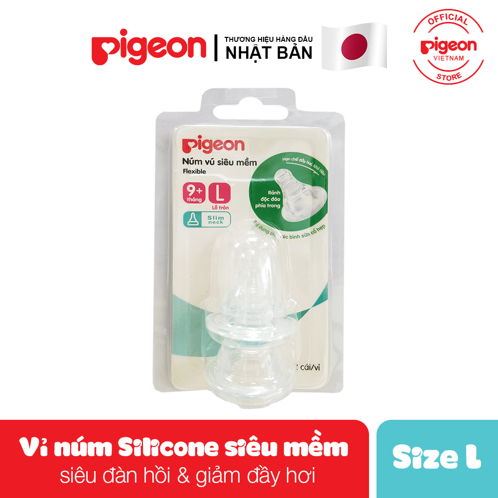 Núm ti Pigeon cổ hẹp silicon size L (2 chiếc)
