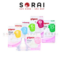 Núm ti thay bình cổ rộng Pigeon nội địa nhật từ 1-9 tháng size S, M, L, LL hộp 2 chiếc (có bán lẻ 1 chiếc)