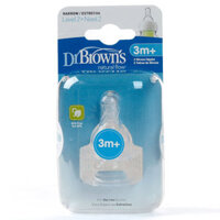 Núm ty bình sữa cổ hẹp Dr Brown's 2 cái, số 2, 3-6M