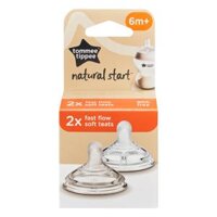 Núm ty silicon siêu mềm tự nhiên cho bé Tommee Tippee Natural Start  Fast Flow từ 6 tháng (vỉ đôi)