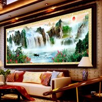 Nước Cross Stitch 2019 Mẫu Mới Thêu Chữ Thập Phong Cảnh Cross Stitch Tranh Sơn Thủy Phòng Khách Lớn 2.4 M Thêu Kín