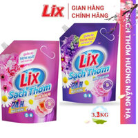 Nước giặt Lix đậm đặc 3,2kg / túi Hương ngàn hoa hương nắng hạ thơm lau sạch khuẩn cho máy giặt cửa trước và cửa trên