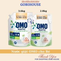 Nước giặt OMO cho bé 2.8Kg/3.6Kg tràm trà nha đam dịu nhẹ sạch khuẩn| GOBIHOUSE
