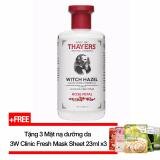 Nước hoa hồng không cồn hương hoa hồng THAYERS® Alcohol-Free Rose Petal Witch Hazel Toner 355ml (Dành cho da khô da thường) + Tặng 3 Mặt nạ dưỡng da 3W Clinic Fresh Mask Sheet 23ml x3