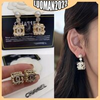 Nước hoa nhỏ nữ 23K vuông xúc xắc kim cương giả đôi C bông tai