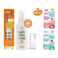 Nước rơ lưỡi Wesser - Baby Oral Care 80g / Lau răng Pigeon 42 tờ