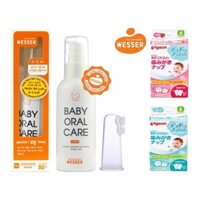 Nước rơ lưỡi Wesser - Baby Oral Care 80g / Lau răng Pigeon 42 tờ