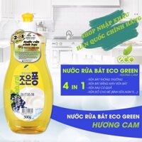 Nước Rửa Bát Hàn Quốc Eco Green 500ML - Hương Cam - [4 in 1] An toàn cho trẻ - Bảo vệ sức khỏe gia đình