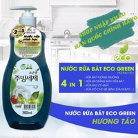 Nước Rửa Bát Hàn Quốc Eco Green 500ML - Hương Táo - [4 in 1] An toàn cho trẻ - Bảo vệ sức khỏe gia đình