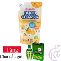 Nước rửa bình sữa Pigeon hương Yuzu túi 650ml - Phiên Bản Mới - Tặng 1 chai dầu gió xanh 24ml