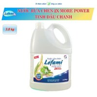 Nước Rửa Chén Lefami 2x More Power tinh dầu Chanh, Đậm đặc, làm sạch nhanh, can lớn tiết kiệm 3.8kg