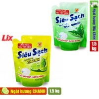 Nước rửa chén Lix 1,5kg – Chiết xuất từ lá Trà xanh/ Chanh tươi