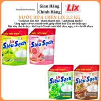 Nước rửa chén LIX 3.2 KG siêu sạch các hương loại túi làm sạch vết bẩn dầu mỡ không hại da tay