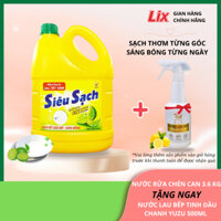 Nước rửa chén siêu sạch chanh 3,6kg NS360 hương chanh thơm mát tặng 1 nước lau bếp On1 500g tinh dầu chanh Yuzu