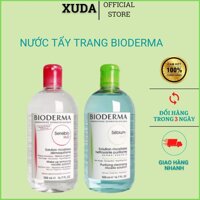 Nước tẩy trang bioderma 500ml màu xanh màu hồng chính hãng