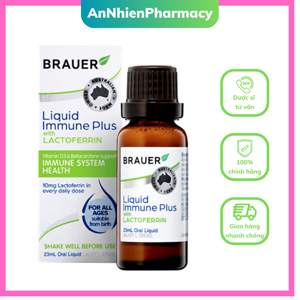 Nước uống hỗ trợ tăng cường hệ miễn dịch cho trẻ sơ sinh Brauer Liquid Immune Plus with Lactoferrin 23ml