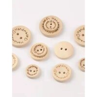 Nút gỗ chạm khắc thủ công 15/20/25mm, nút tròn hai lỗ, nút thủ công DIY, nút áo len trẻ em