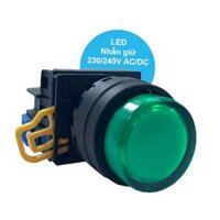Nút nhấn giữ phi 22, có đèn, 220V AC/DC Idec YW1L-A2E10QM3G, Màu Xanh lá, 1NO